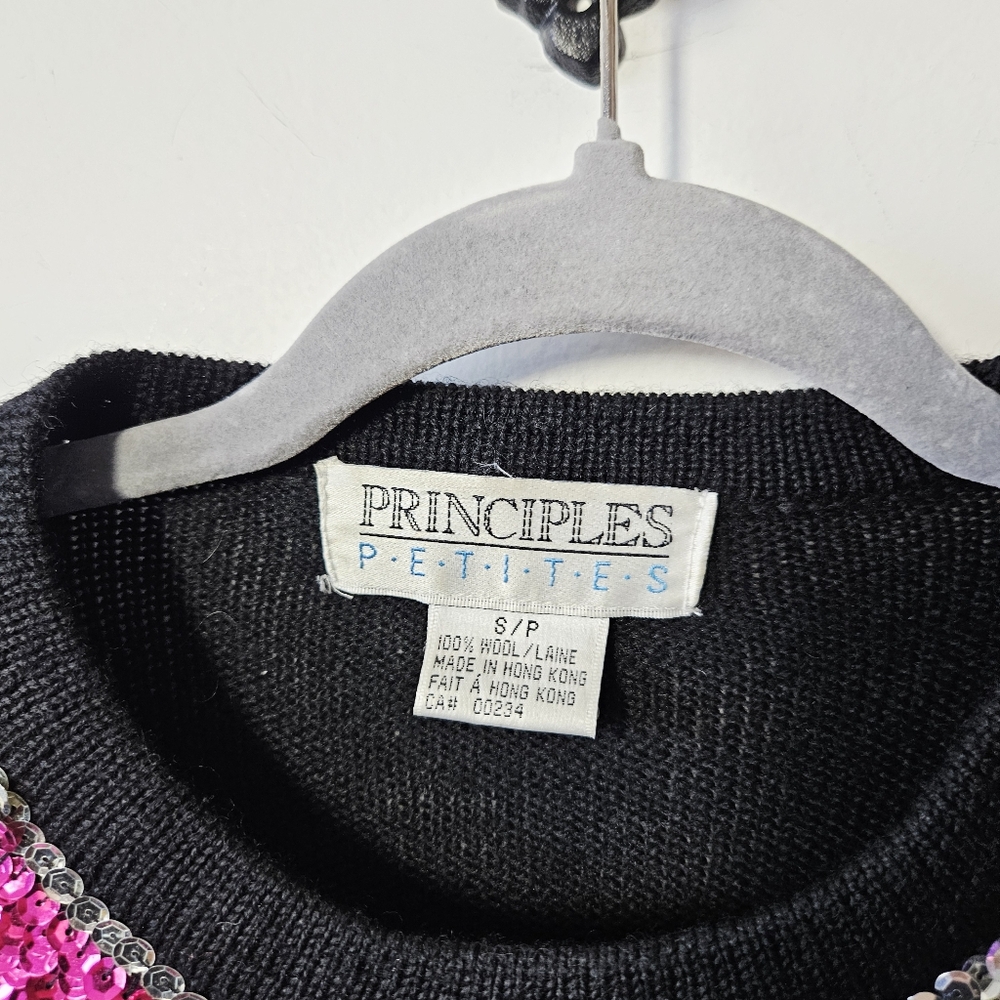 Vintage 80's Principles Sequin Wool Sweater Size S Embellished Multicolor - Picture 4 of 4
